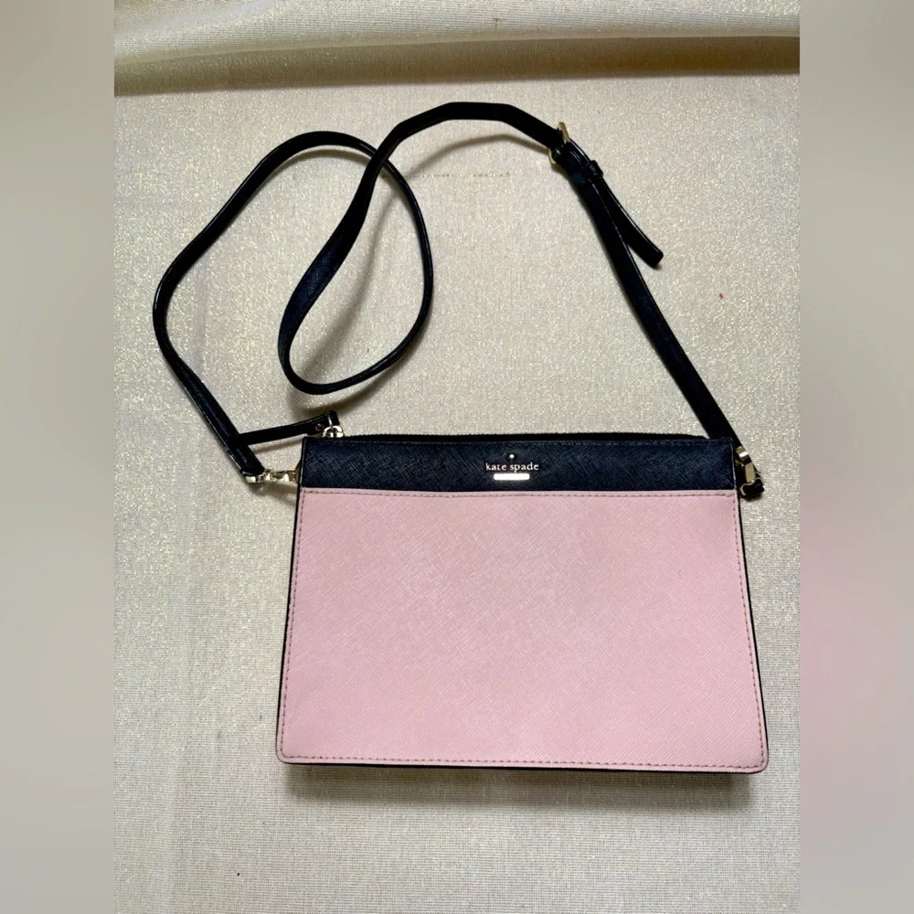 Kate Spade Pink/Black Leather Cameron Clarise Crossbody Bag-Gold Hardware